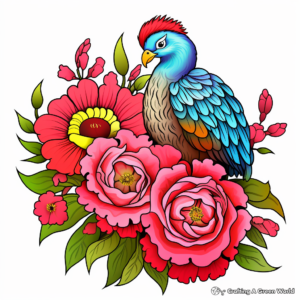 Playful Peacock and Peony Coloring Sheets 1