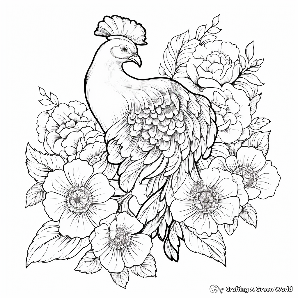 Playful Peacock and Peony Coloring Sheets 3