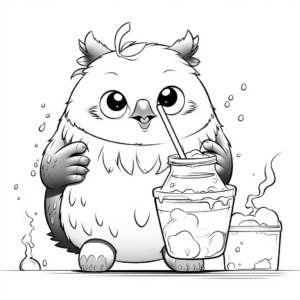 Playful Penguin Drinking Boba Coloring Pages 1