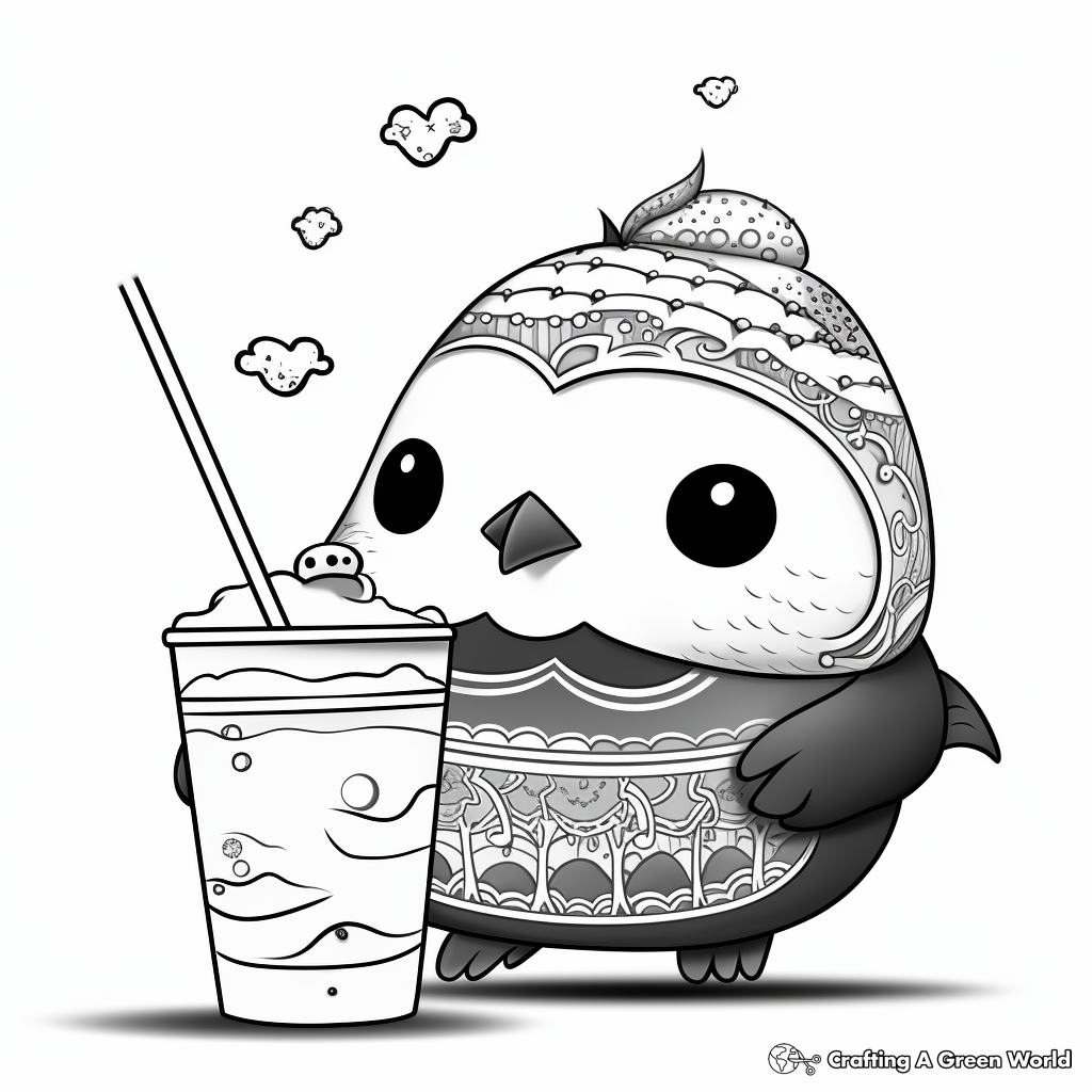 Playful Penguin Drinking Boba Coloring Pages 2