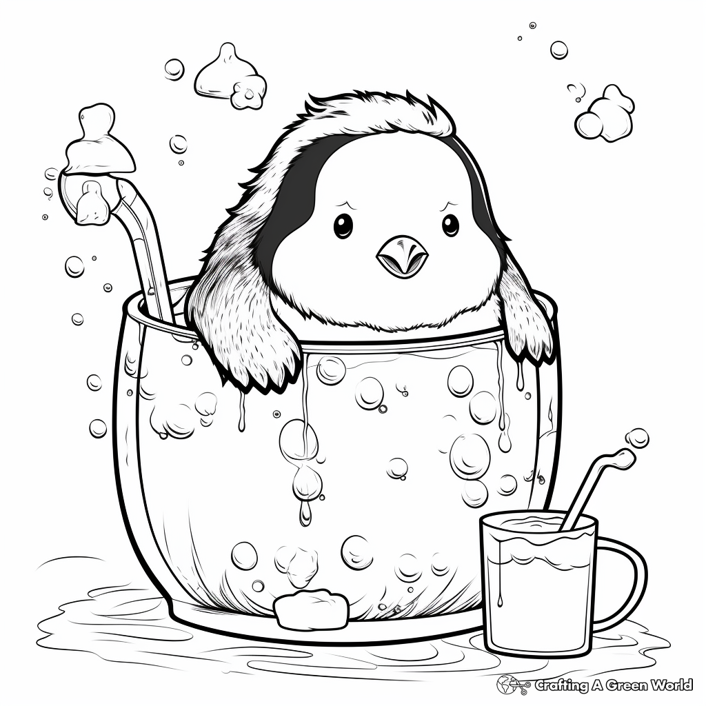 Playful Penguin Drinking Boba Coloring Pages 3