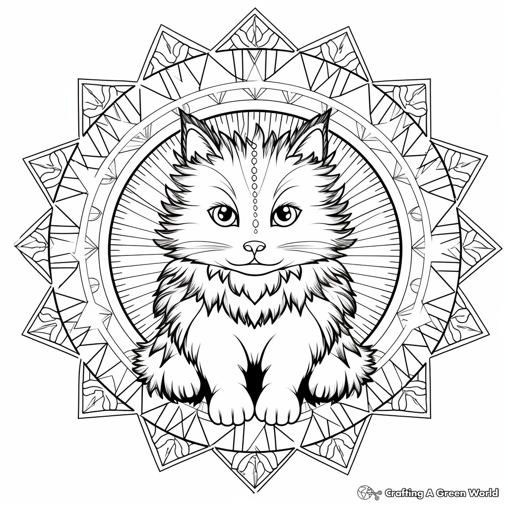 Playful Ragdoll Cat Mandala Coloring Pages 1