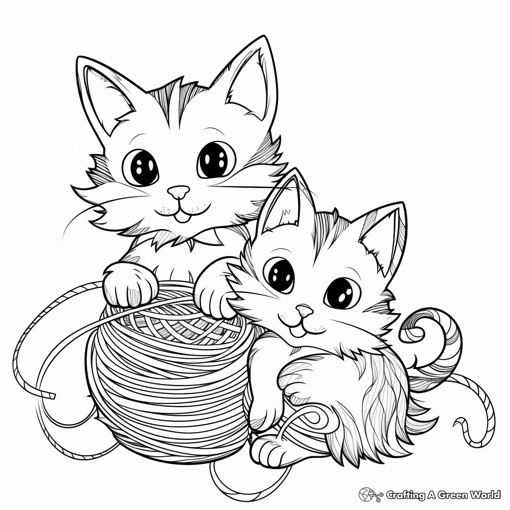 Playful Rainbow Kittens Playing with Yarn Coloring Pages 2