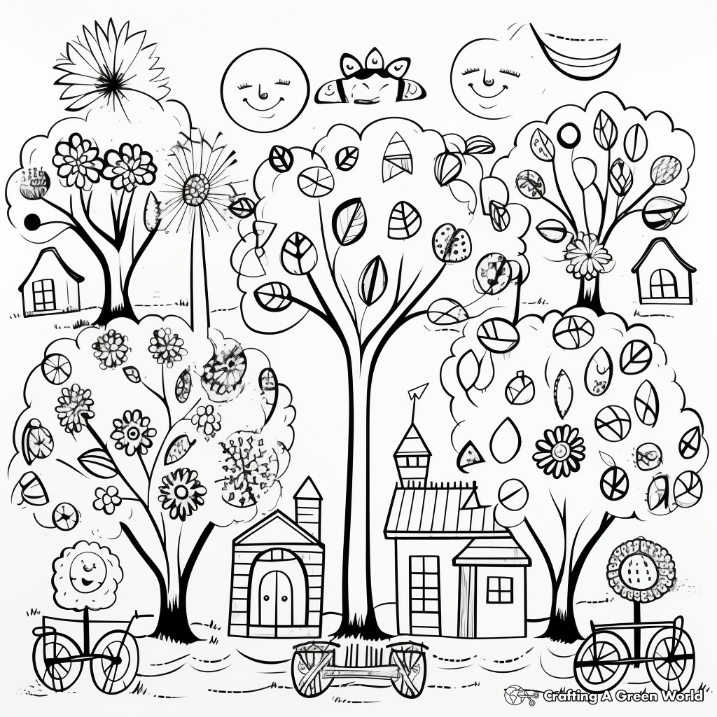 Playful Spring Fruit Trees Coloring Pages 1