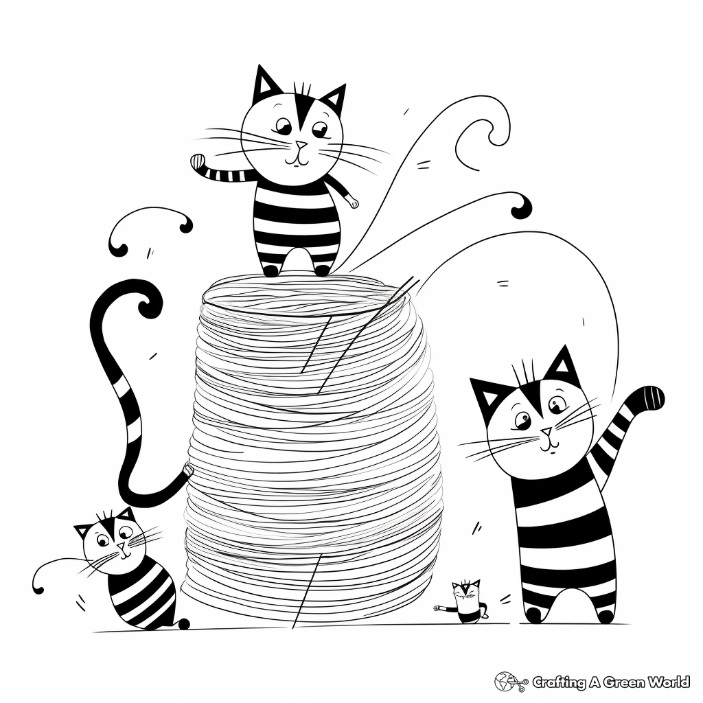 Playful Striped Cats with Yarn Coloring Pages 2