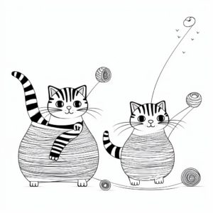 Playful Striped Cats with Yarn Coloring Pages 4