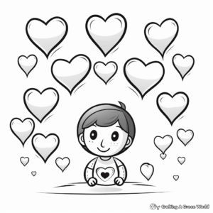 Playful 'Thinking of You' Floating Hearts Coloring Sheets 2