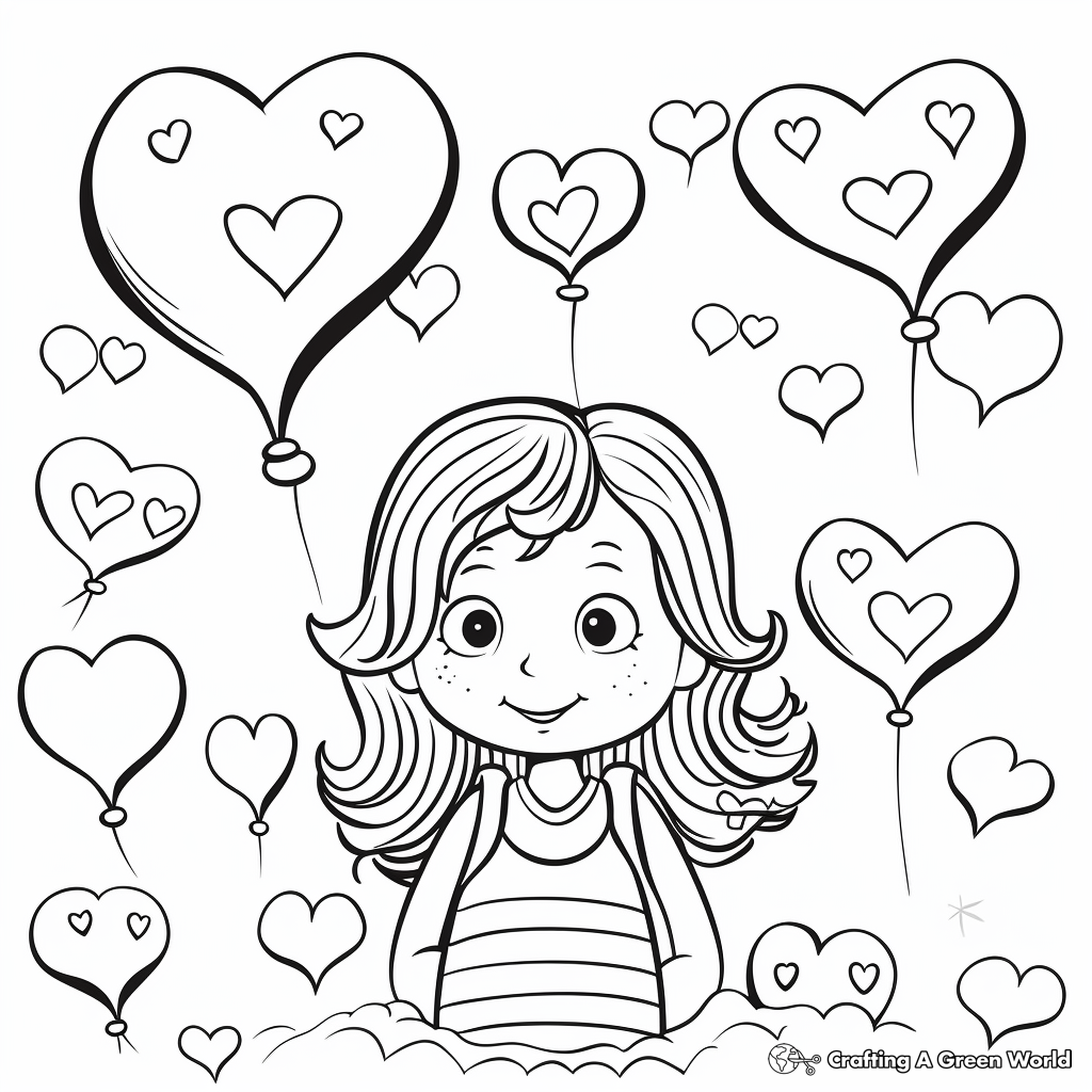 Playful 'Thinking of You' Floating Hearts Coloring Sheets 4