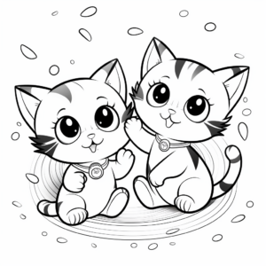Playful Twin Kittens Coloring Pages 1