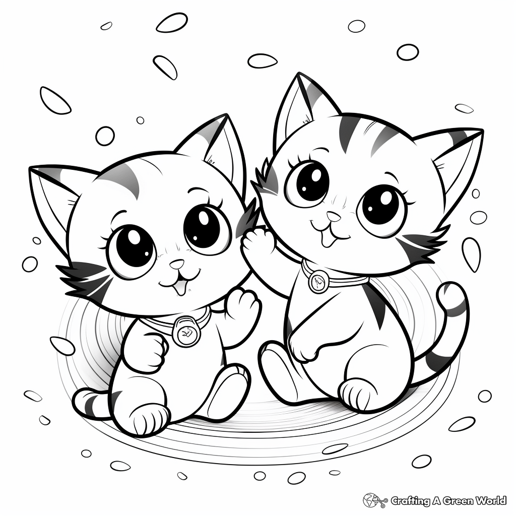Playful Twin Kittens Coloring Pages 1