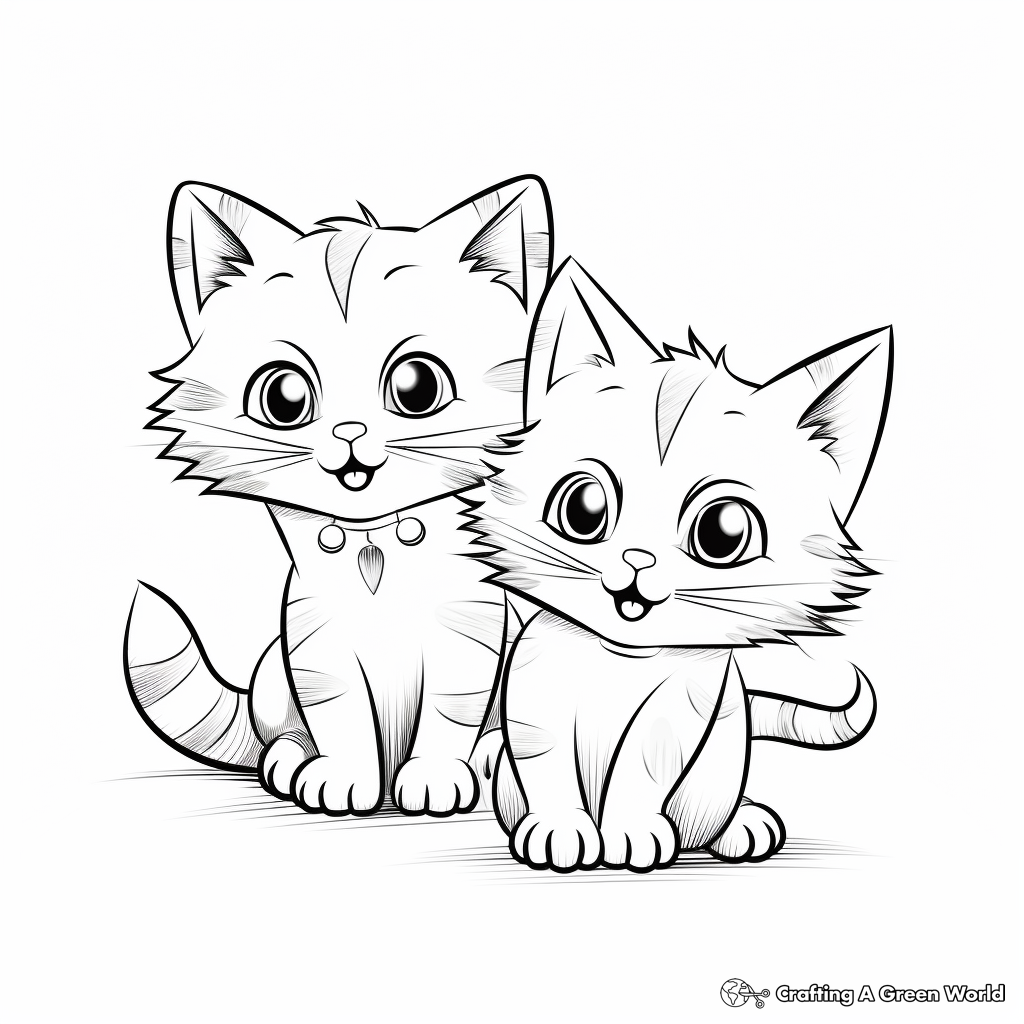 Playful Twin Kittens Coloring Pages 2