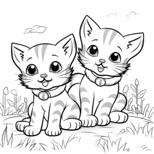 Playful Twin Kittens Coloring Pages 3
