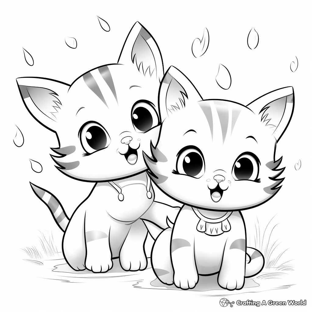 Playful Twin Kittens Coloring Pages 4