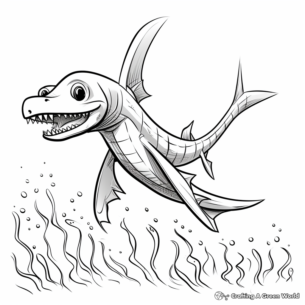 Plesiosaurus in Different Actions Coloring Pages 3