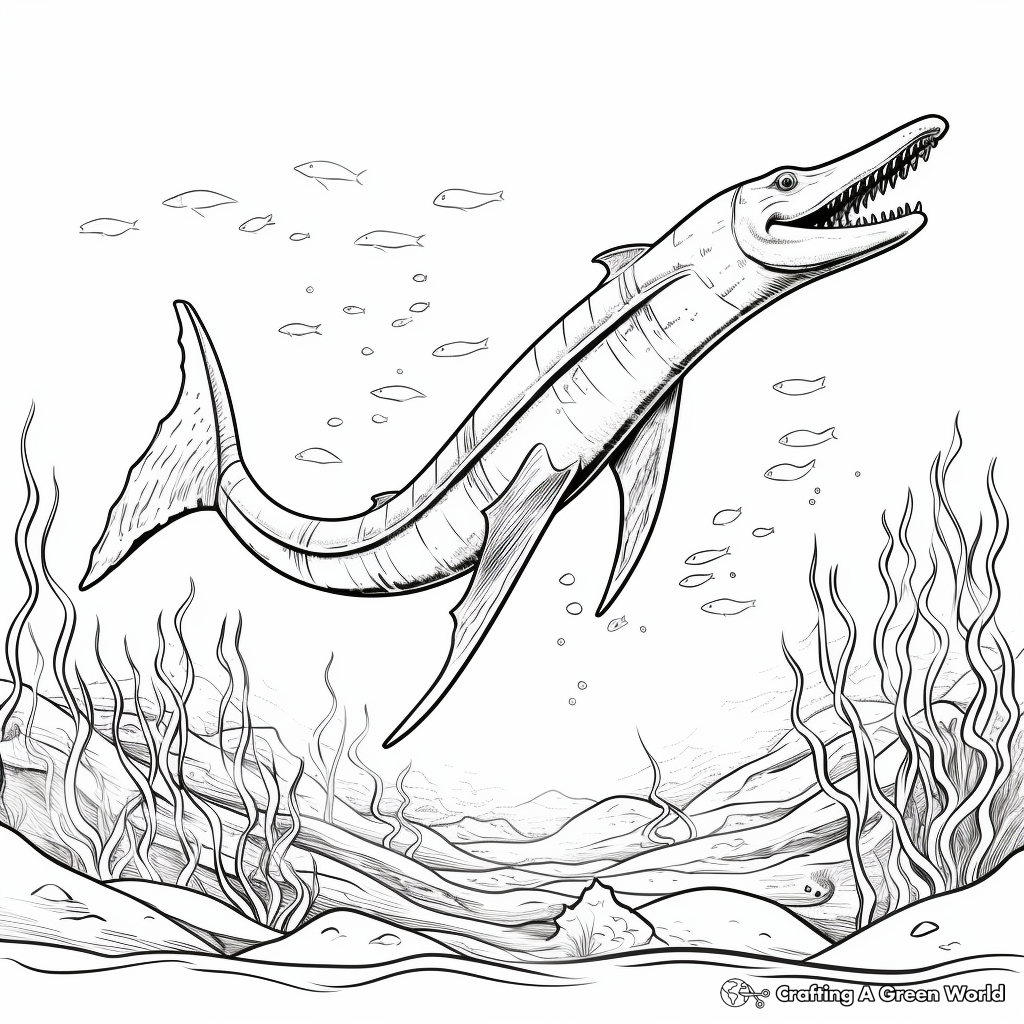 Plesiosaurus In The Ocean Scene Coloring Pages 1