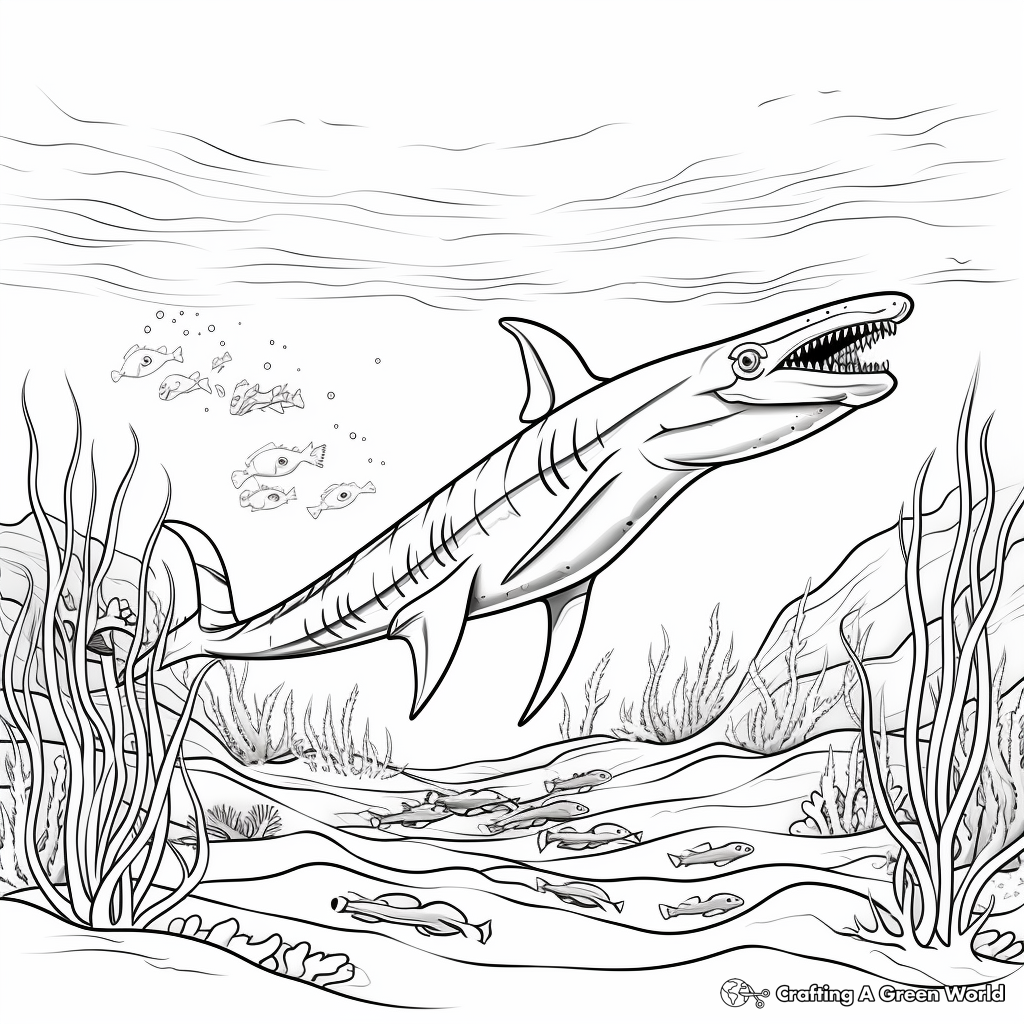 Plesiosaurus In The Ocean Scene Coloring Pages 3