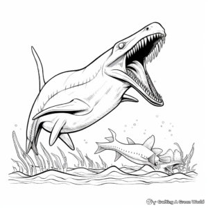 Plesiosaurus vs Megalodon Battle Scene Coloring Pages 1