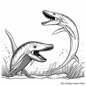 Plesiosaurus vs Megalodon Battle Scene Coloring Pages 3
