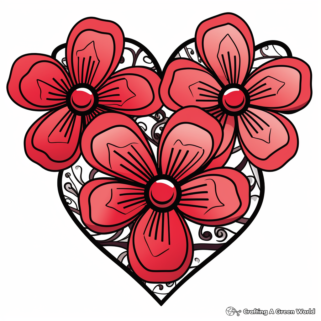 Poinsettia and Heart Winter Coloring Pages 2