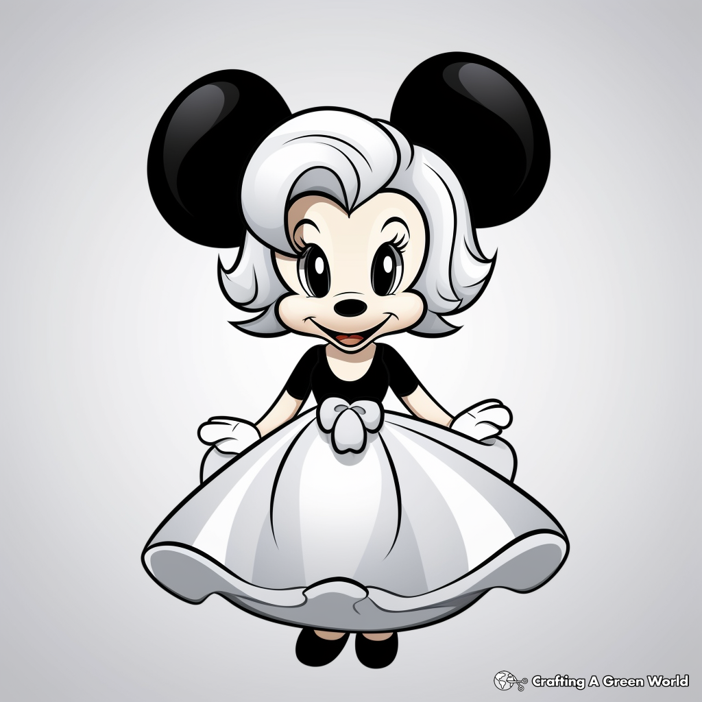 Pointer-Friendly Mini Mouse Ball Gown Dress Coloring Pages 3
