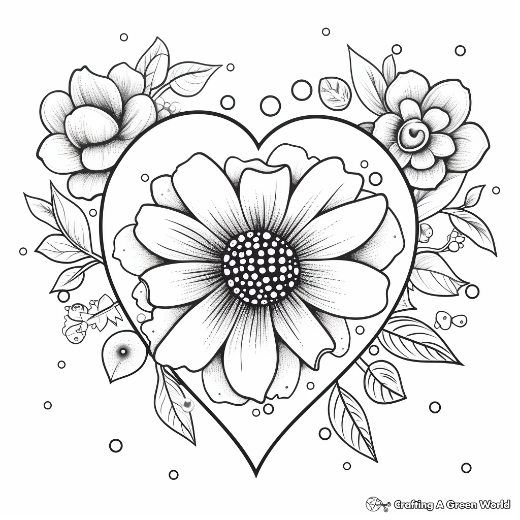 Pointillism Rose Heart Coloring Pages 1