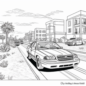 Police Cars in Action: Pursuit Scene Coloring Pages 1
