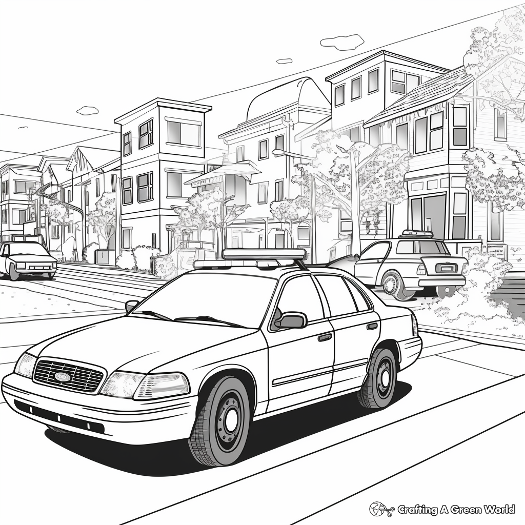Police Cars in Action: Pursuit Scene Coloring Pages 3