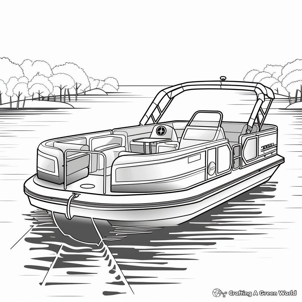 Pontoon Boat at Sunset Coloring Pages 1