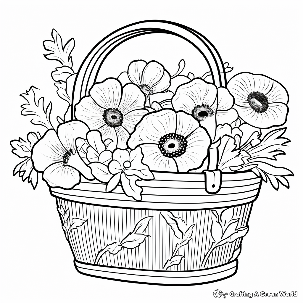 Poppy Flower Basket Coloring Pages for Remembrance 1