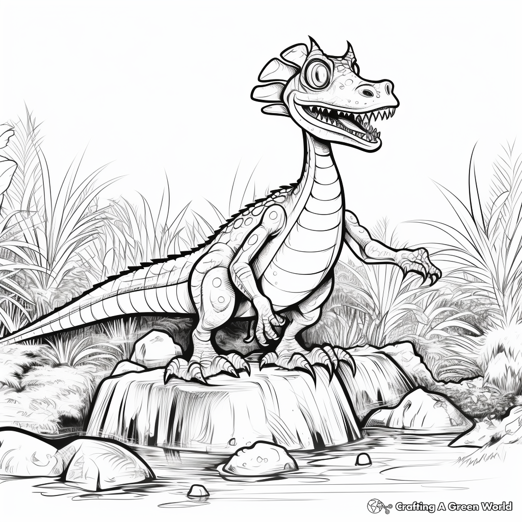 Popular Jurassic Park Dilophosaurus Scene Coloring Pages 2
