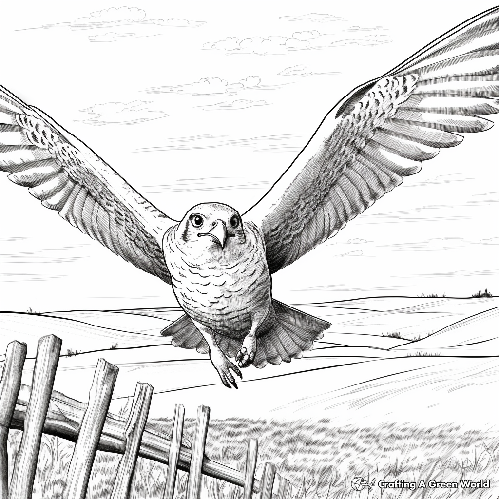 Prairie Falcon in Flight: Sky-Scene Coloring Pages 1