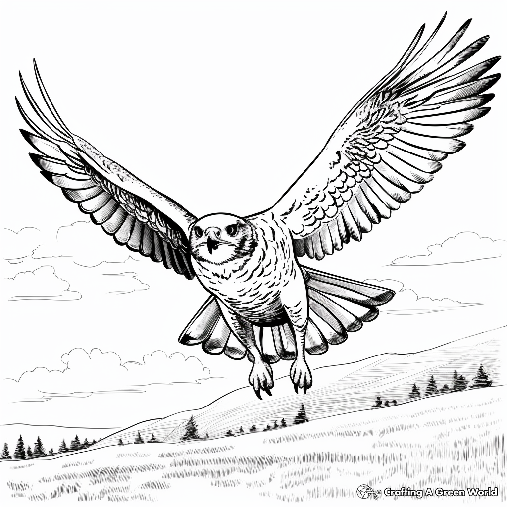 Prairie Falcon in Flight: Sky-Scene Coloring Pages 2