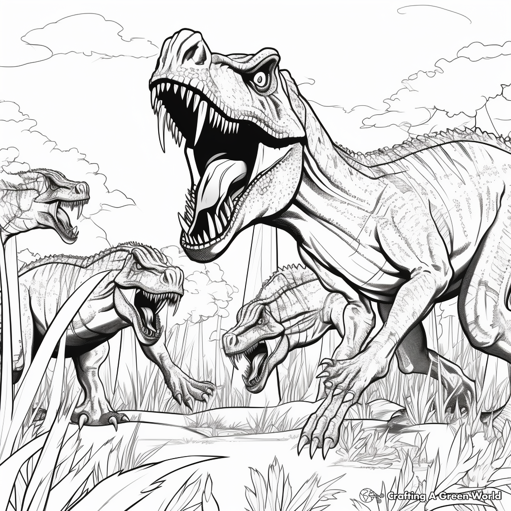 Predator's Clash: Giganotosaurus vs T Rex Coloring Pages 2