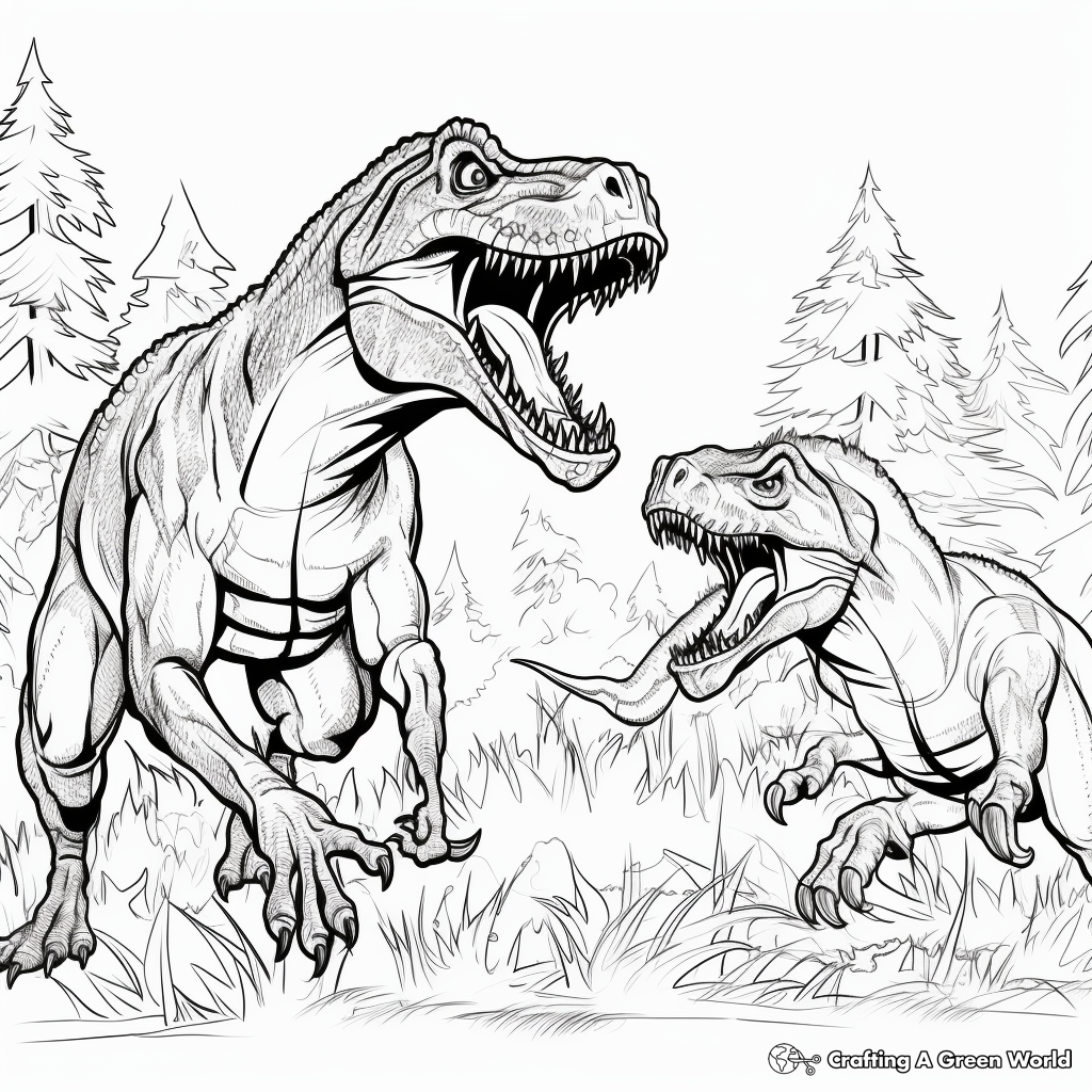 Predator's Clash: Giganotosaurus vs T Rex Coloring Pages 3