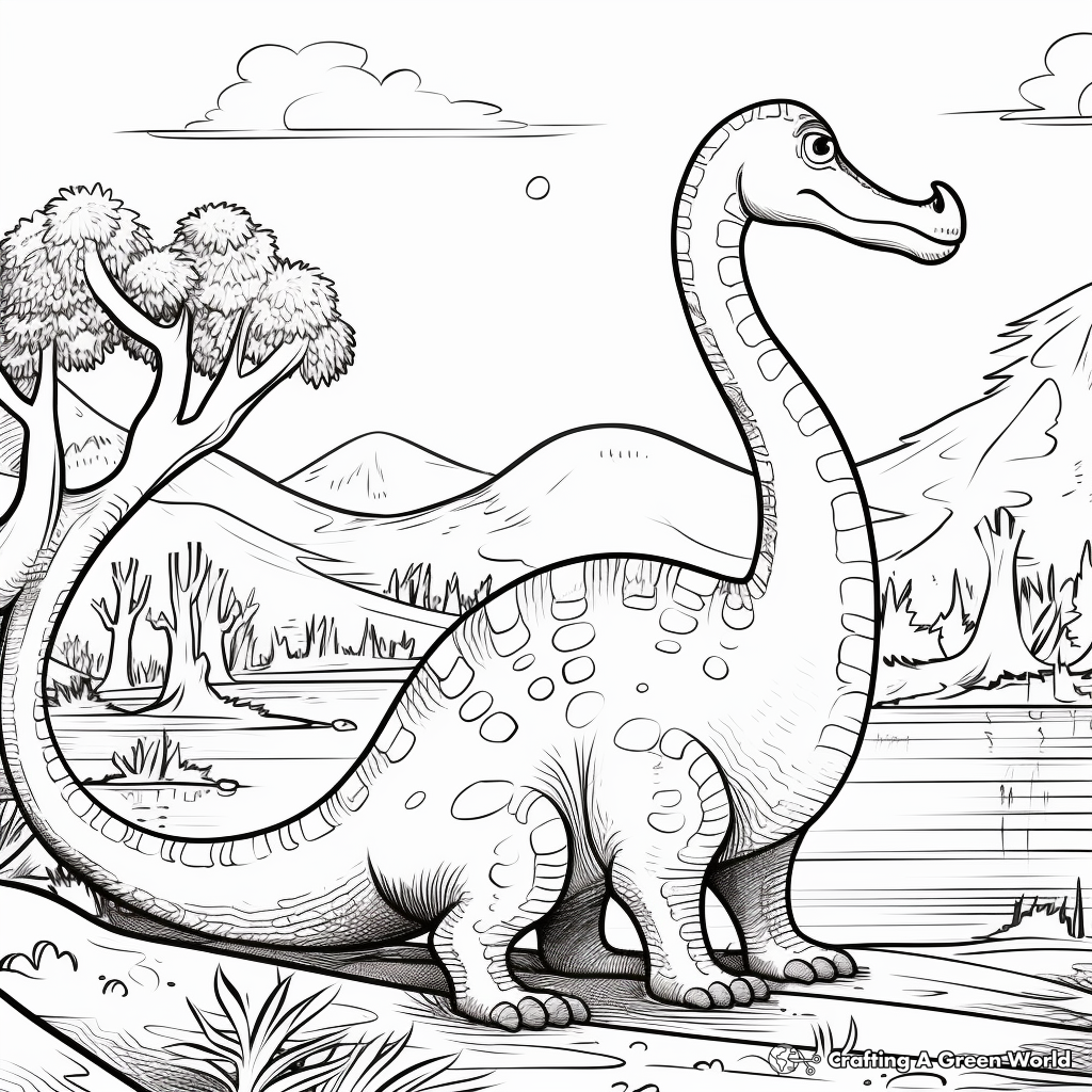 Prehistoric Brontosaurus Scene Coloring Pages 1