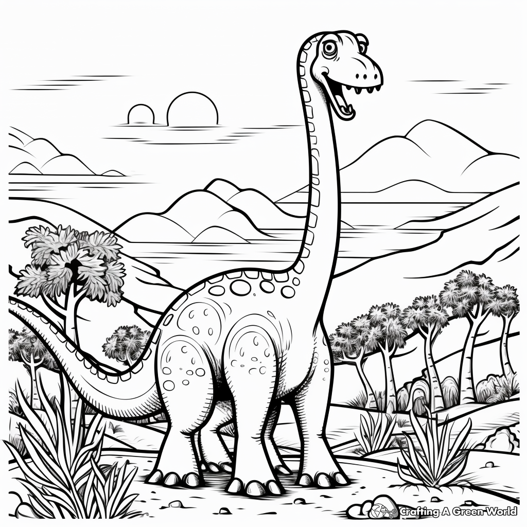 Prehistoric Brontosaurus Scene Coloring Pages 2