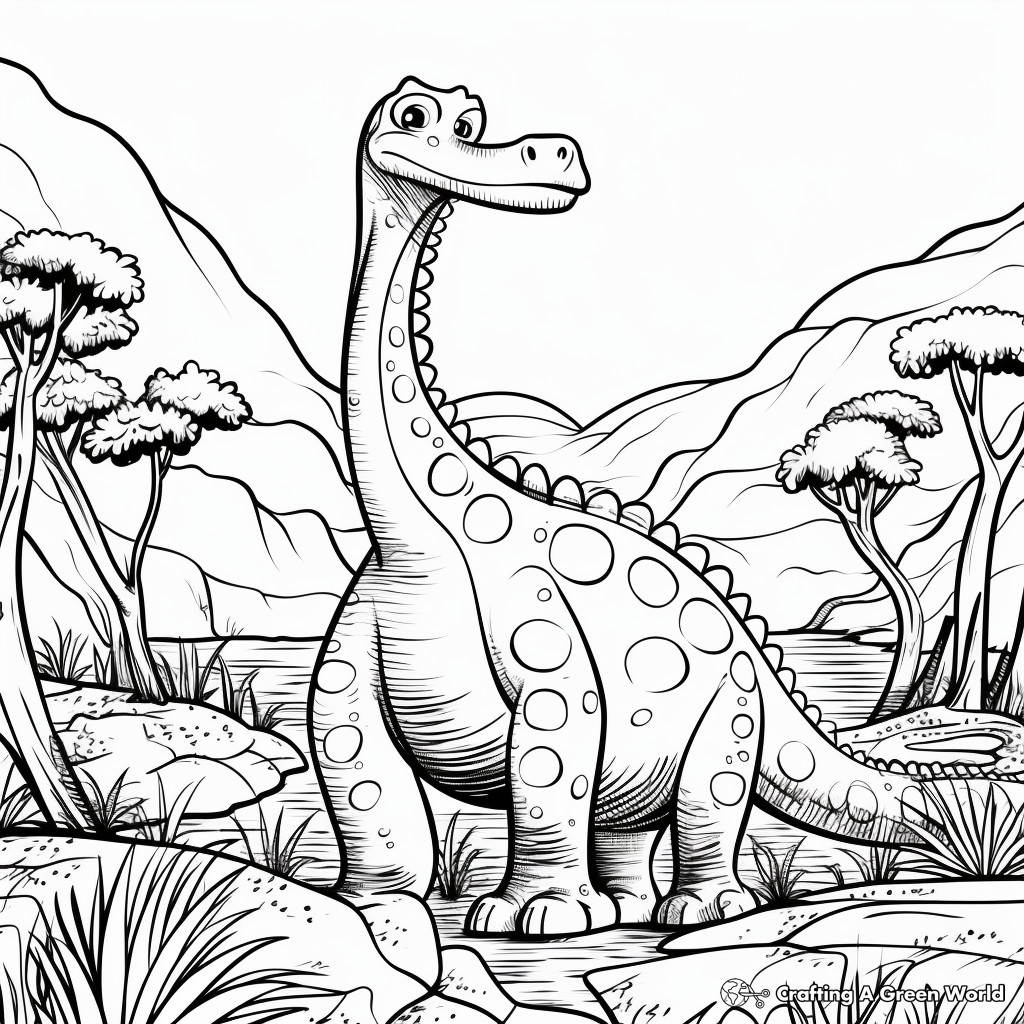 Prehistoric Brontosaurus Scene Coloring Pages 3