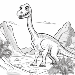 Prehistoric Compysognathus and Volcano Landscape Coloring Pages 4