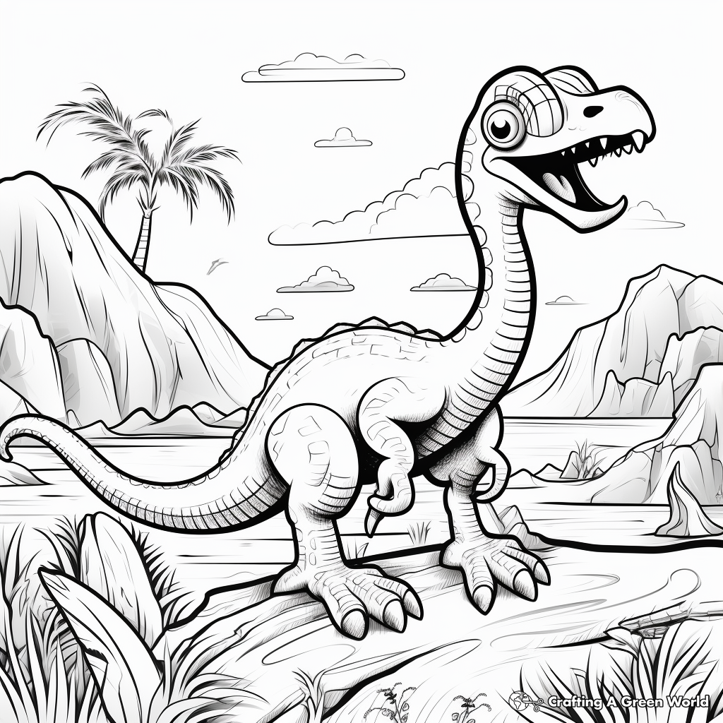 Prehistoric Deinonychus Scene Coloring Pages 1