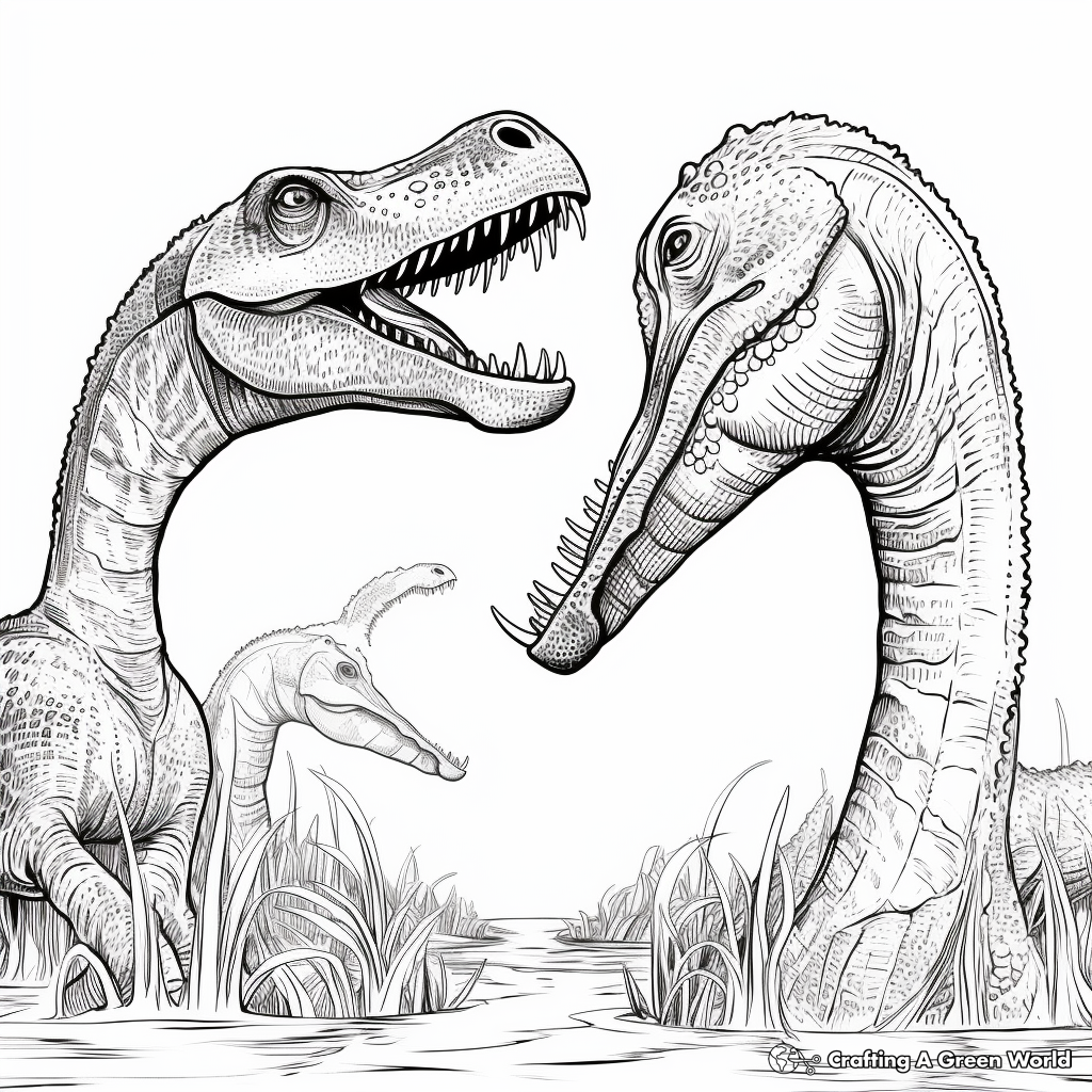 Prehistoric Face-off: Allosaurus vs. Diplodocus Coloring Pages 2