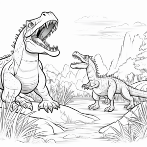 Prehistoric Jungle Spinosaurus vs T-Rex Coloring Pages 3