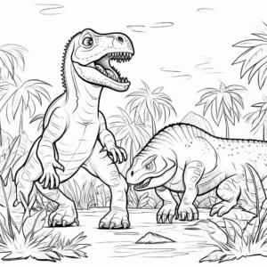 Prehistoric Jungle Spinosaurus vs T-Rex Coloring Pages 4