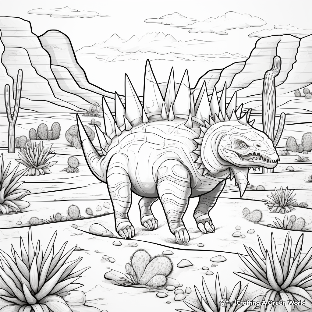 Prehistoric Landscapes with Stegosaurus Coloring Sheets 2