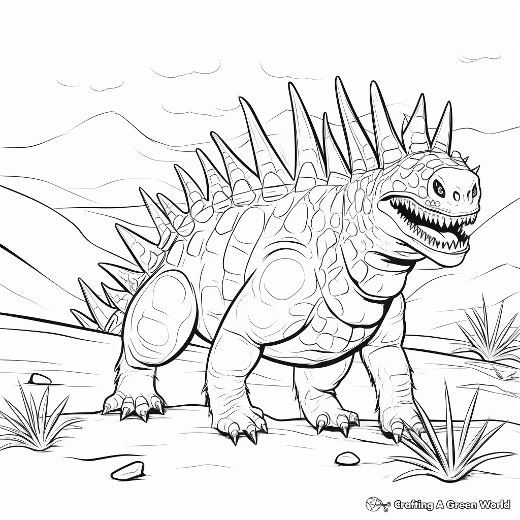 Prehistoric Landscapes with Stegosaurus Coloring Sheets 3