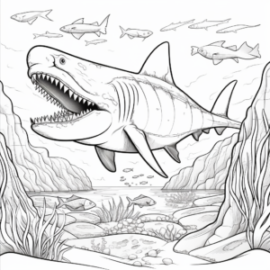 Prehistoric Ocean Megalodon Scene Coloring Pages 2