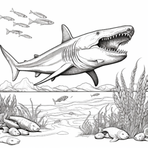 Prehistoric Ocean Megalodon Scene Coloring Pages 3