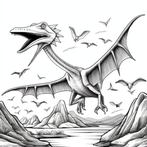 Prehistoric Pterodactyl Scene Coloring Pages 1