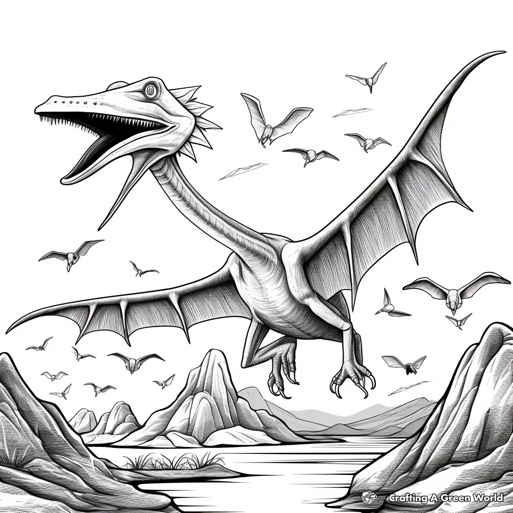 Prehistoric Pterodactyl Scene Coloring Pages 1