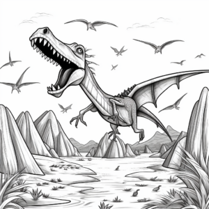 Prehistoric Pterodactyl Scene Coloring Pages 2