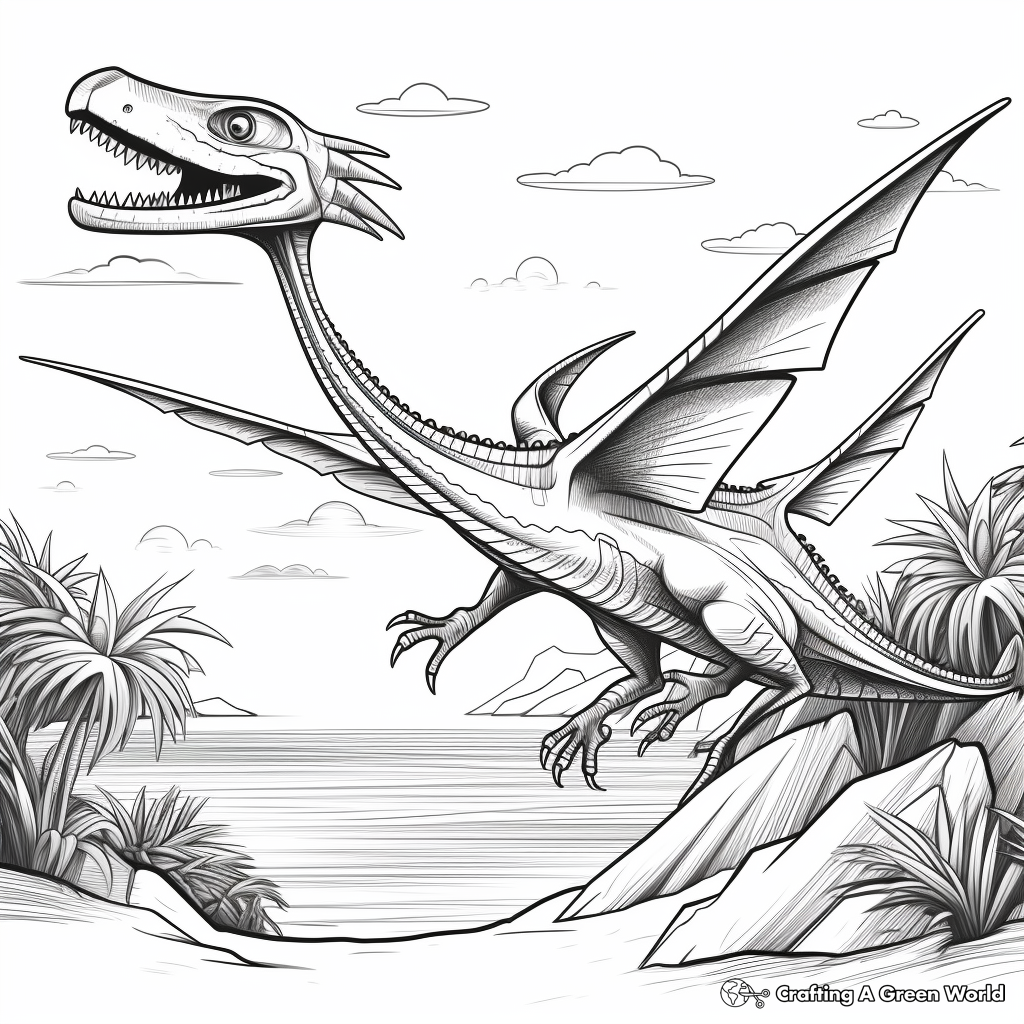Prehistoric Pterodactyl Scene Coloring Pages 4